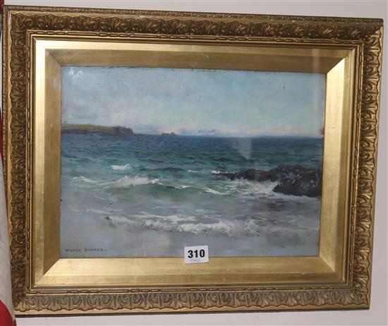 Alfred Joseph Warne Browne (1855-1910) two oils, a seascape and ducks in a pond, largest 33 x 24cm